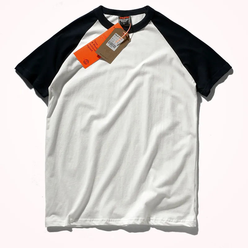 2023 Zomer Nieuw Raglanmouwen Tweekleurig Gestikt T-shirt Herenmode Korte mouwen Ronde hals 100% Katoen Casual Bottoming Top