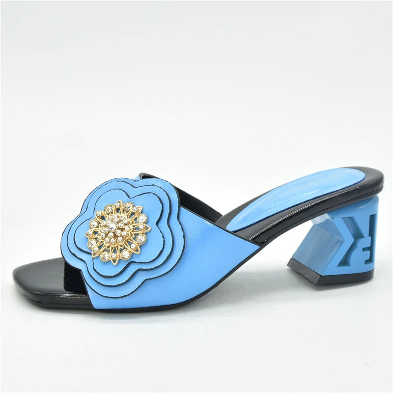 African Women Party High Heels Sexy Ladies Open Toe Slip-On Shoes Decorated with Rhinestone Plus Size for Ladies