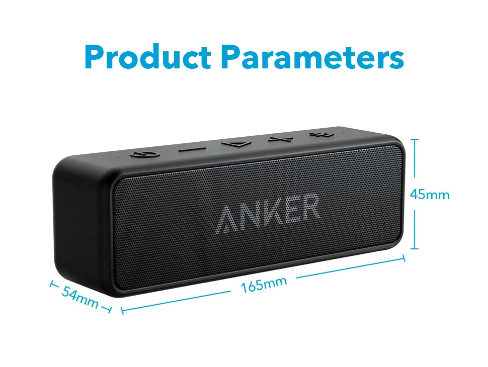 Anker Soundcore 2 draagbare draadloze Bluetooth-luidspreker, betere bas, 24 uur afspeeltijd, 20 meter Bluetooth-bereik, IPX7-waterbestendigheid