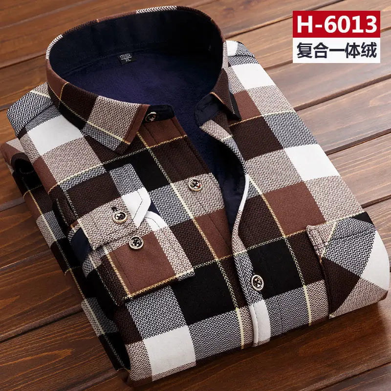 Herbst Winter Männer Fleece Warme thermo Hemd Männlichen Mode Druck Langarm große größe thermo hemd Dicke warme Plaid hemd L-6XL