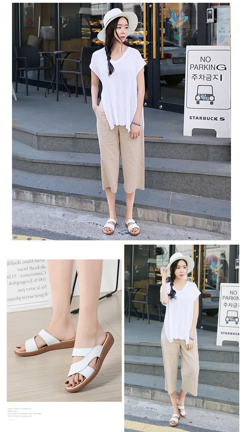 Women Old Mother Female Ladies Shoes Sandals Cow Genuine Leather Slip On Summer Beach Casual Size 35-40 YL-1802