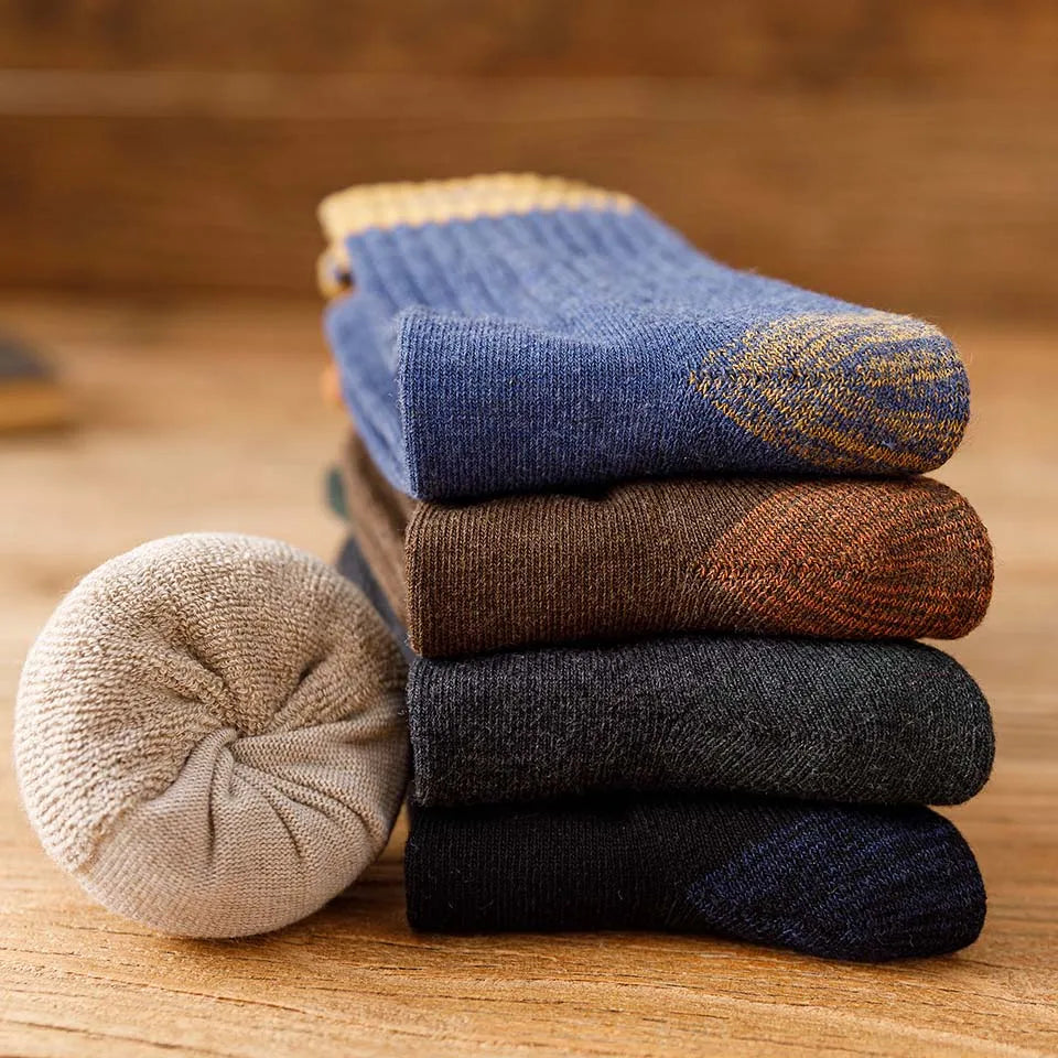 5 Pairs Winter Men's Cotton Tube Socks Harajuku Retro Thick Warm Striped Plus Size Long Terry Socks