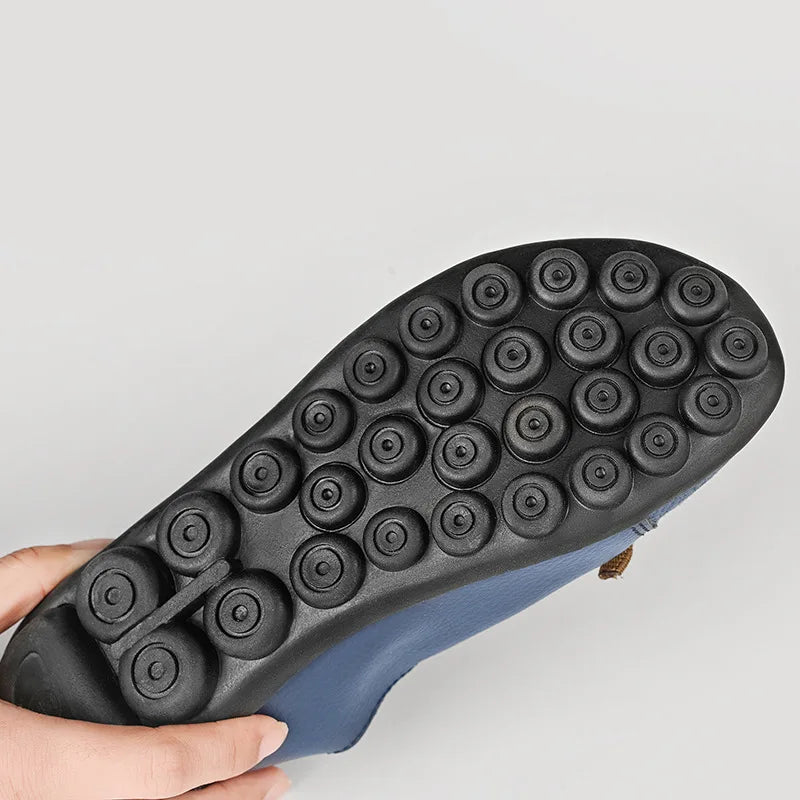 Women's Genuine Leather Mother Ladies Shoes Flats Loafers Ballerina Lace Up Soft Moccasins Plus Size 43 44 MX-052