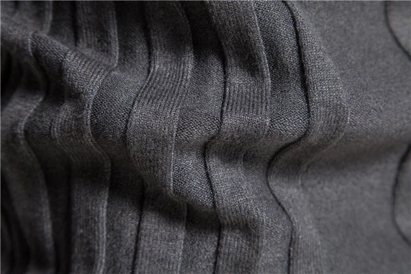 Men's Slim Fit Pullovers Turtleneck Casual Basic Solid Colour Warm Striped Sweater Male Winter Fashion Sweaters