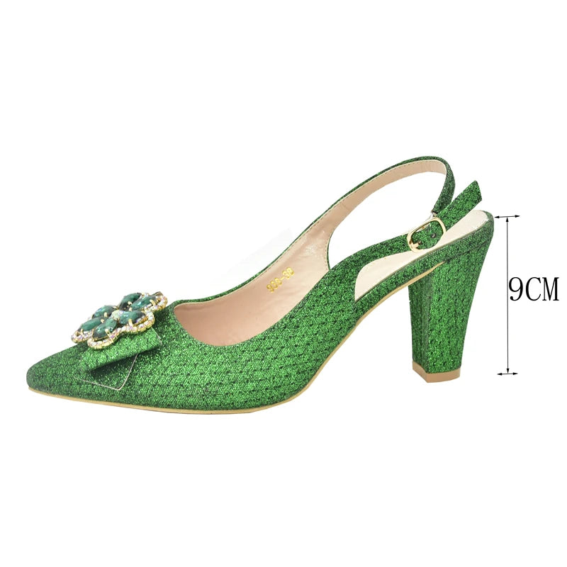 African Shoes and Bags Matching Set Decorated with Rhinestone Nigerian Shoes and Matching Bag