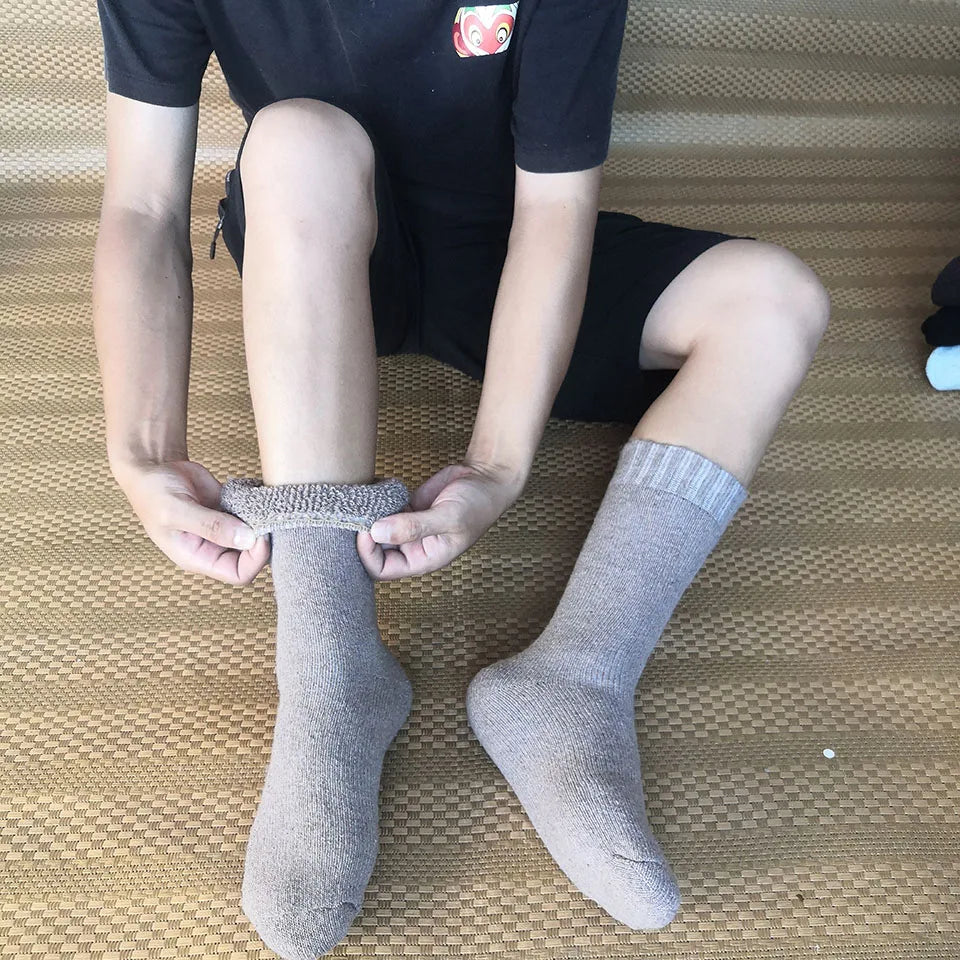 5 Pair Winter Men's Merino Wool Long Socks Thick Warm Large Size High Quality Harajuku Retro Snow Casual Anti-Freeze Pure Cashmere Socks