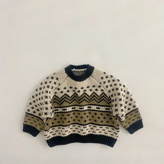 Autumn & Winter Kids New Clothes Pullover Long Sleeve O-Neck Knitting Colour Block Casual Sweater For Children 4-12Y Unisex