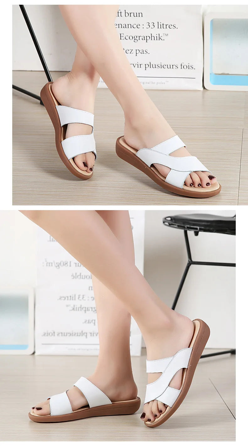 Women Old Mother Female Ladies Shoes Sandals Cow Genuine Leather Slip On Summer Beach Casual Size 35-40 YL-1802
