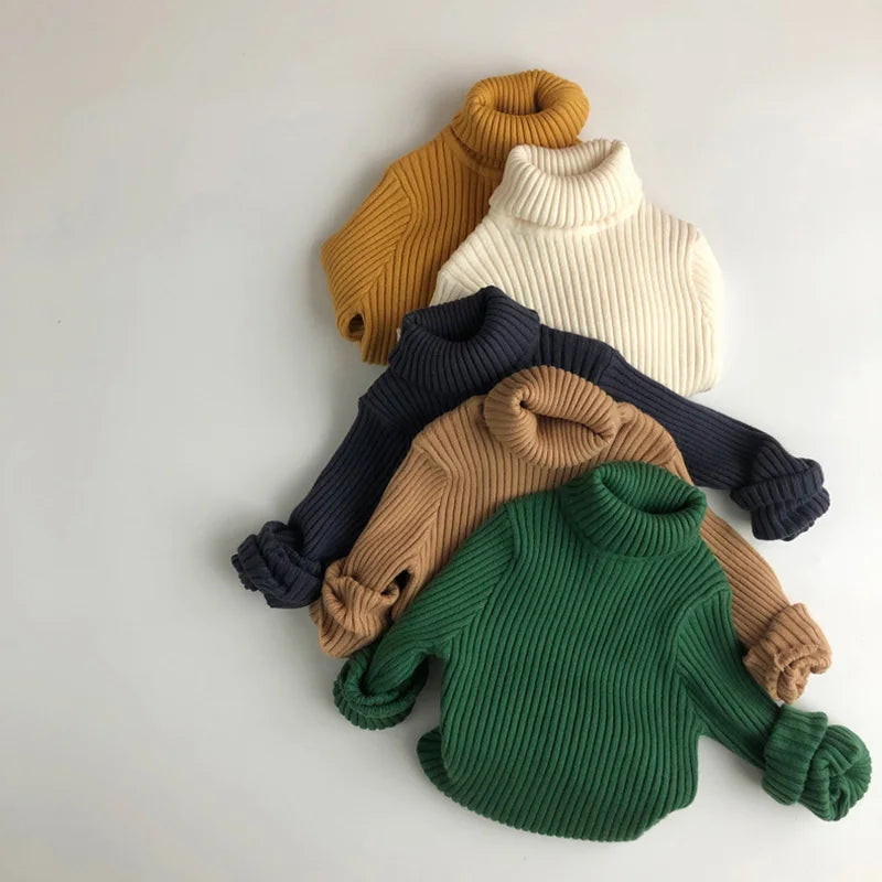 Kids Sweaters Solid Girls Sweater Brief Boys Pullover Turtleneck Knitwear For Children 1-7Y Unisex