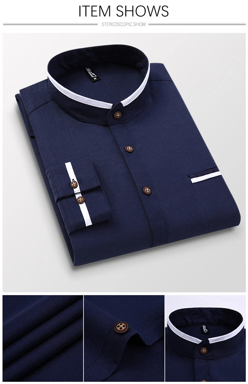 Autumn Long Sleeve Shirt Men Oversized Shirts Men Pocket Design Korean Style Stand-up Collar Slim Shirt Men's Clothing