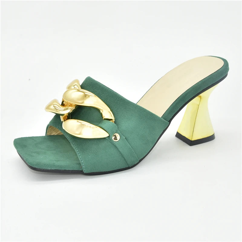 Ladies Metal Decorative Chain Wedding Bridal Shoes Ladies Open Toe High Heels Shoes Slip on Women Party Pumps