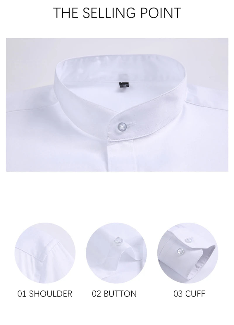 Autumn Long Sleeve Shirt Men's White Shirt Stand Collar Slim Fit Business Work Shirts for Men Plus Size 5XL