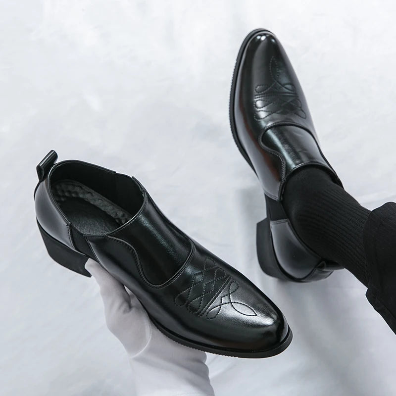 2024 Nieuwe mode heren formele kleding schoenen hoge hak mannelijke formele Chelsea Oxfords schoenen gespleten leren volwassen casual schoenen