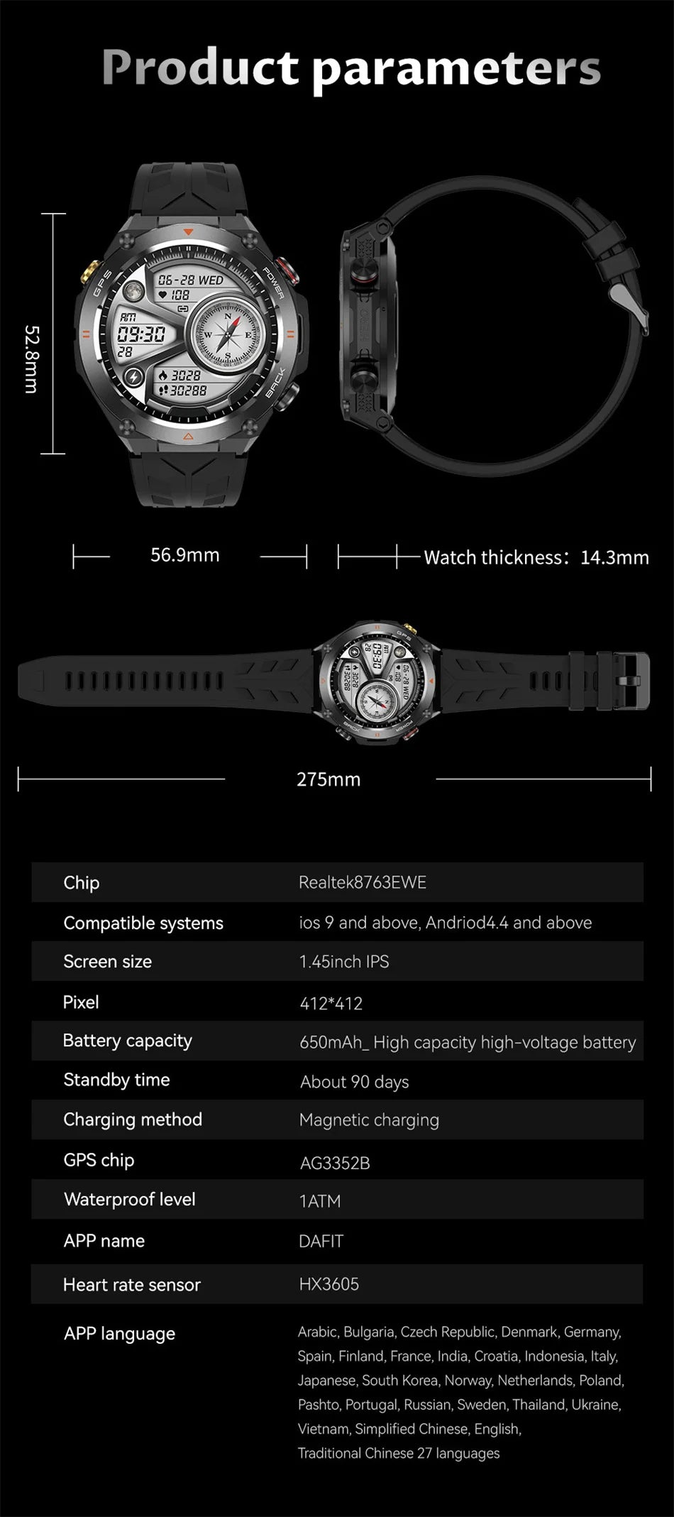 GPS Smart Watch Men Women Call Outdoor Sports Fitness Tracking Waterproof Watch Compass Heartrate Health Monitor Smartwatches