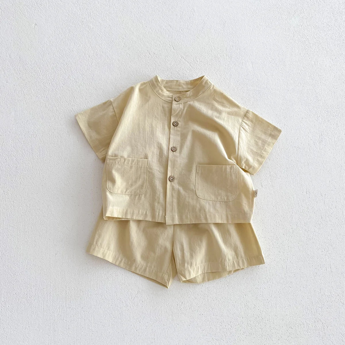 Summer Thin Short Sleeve T-shirt and Shorts Set Small Stand Collar Cool Toddler Boys Baby Girls 2PCS Casual Beach Suits 1-5Y Unisex