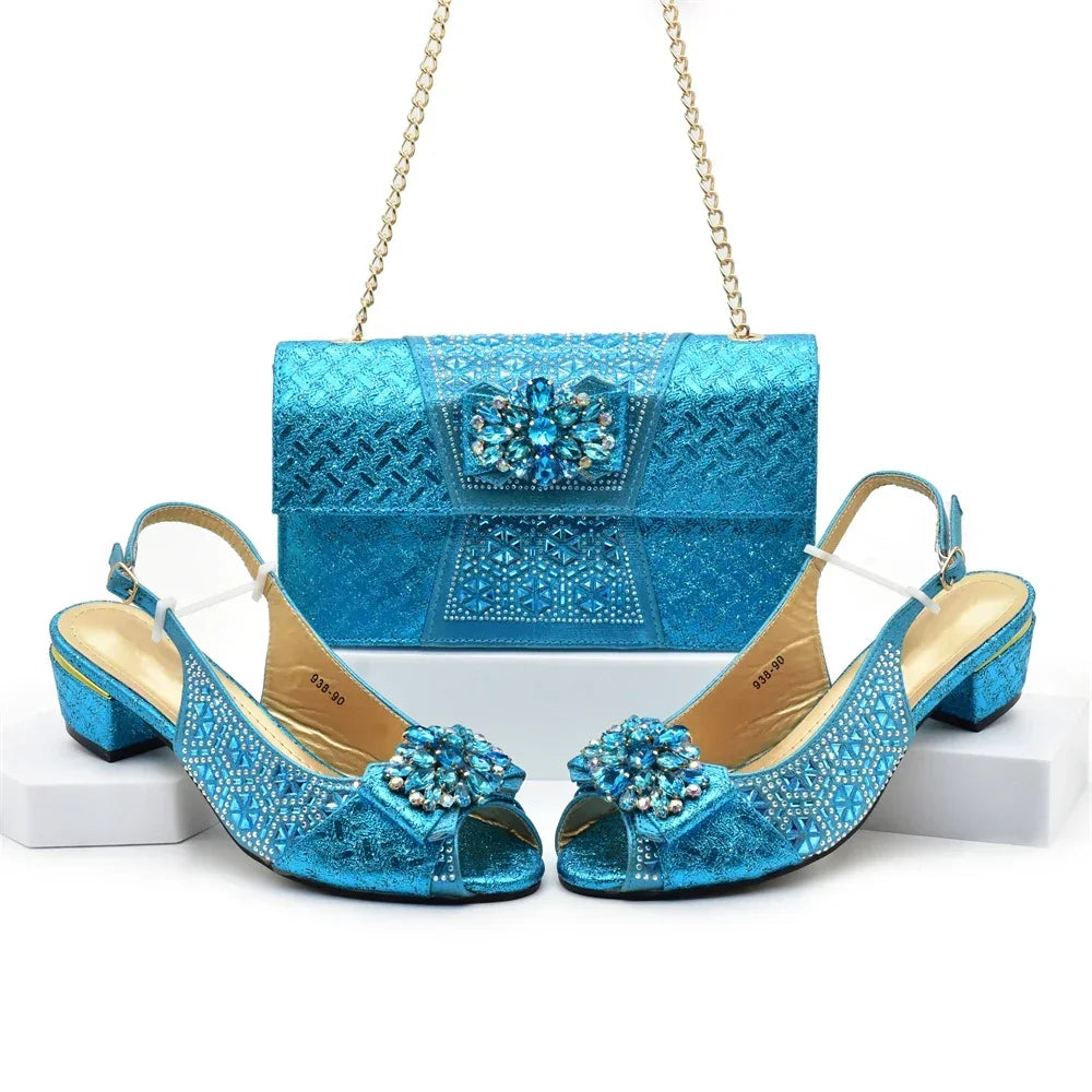 Orange Shoe and Bag Set Luxury Designer Shoes Women Matching Wedding Shoes and Bags Decorated with Rhinestone