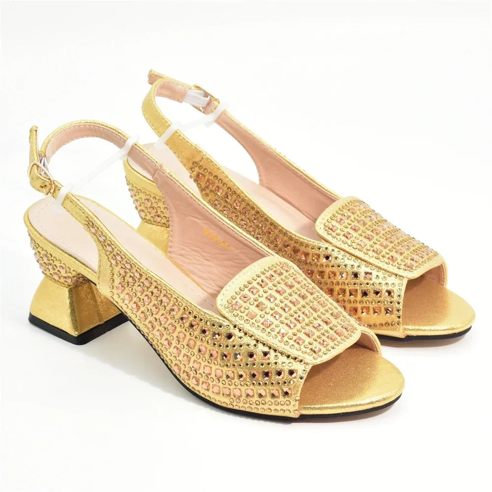 Italian Design Elegant Evening Shoes and Bag Set African Crystal Comfortable Shoes and Bag Commuter Women's Shoes