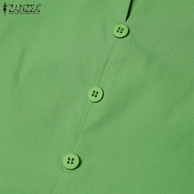 2025 Women Summer Sundress Elegant Work OL Midi Dresses V Neck Sleeveless Solid Dress Fashion Buttons Down Robe Plus Size