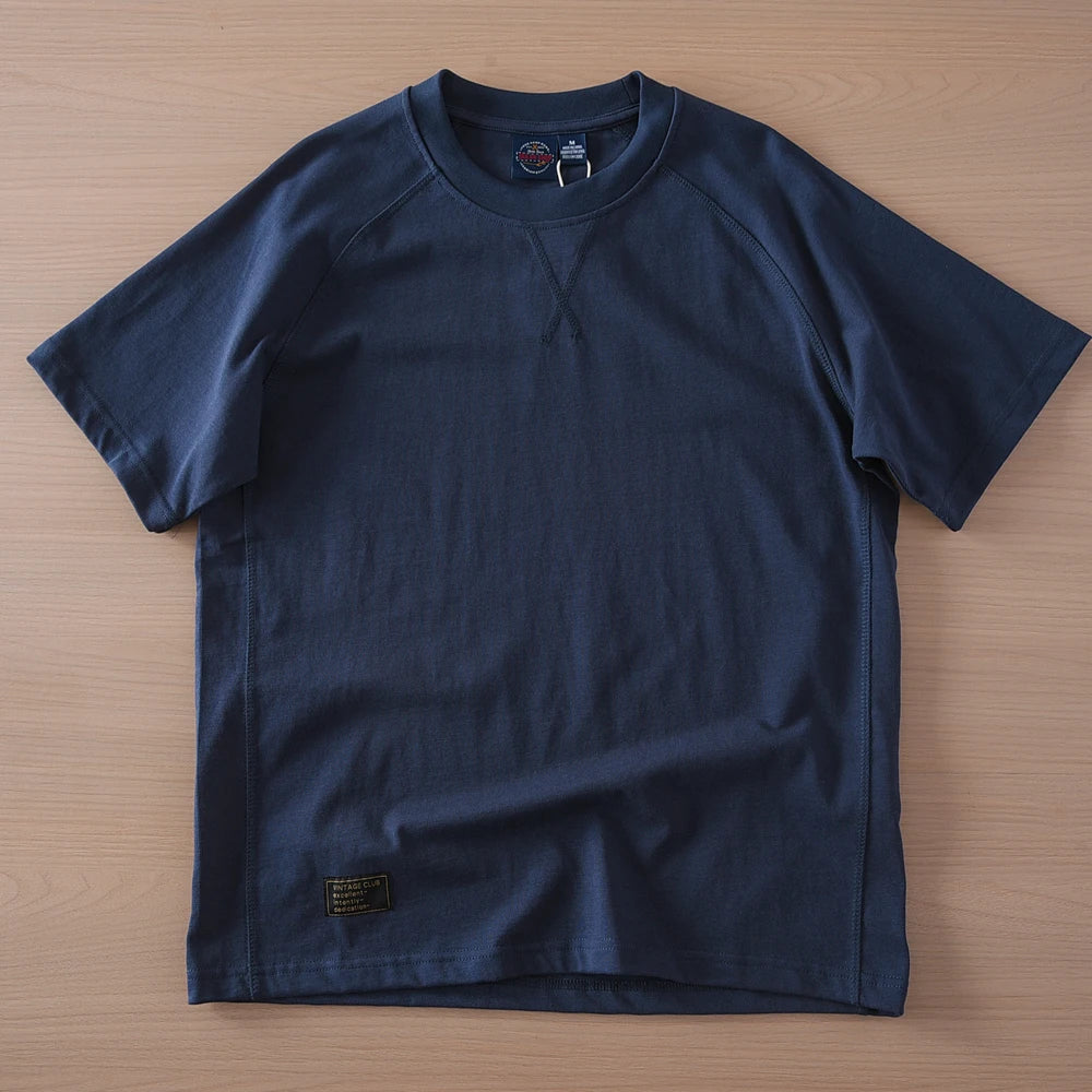 2025 Summer New American Retro 280G Short Sleeve O-neck Solid Color T-shirt Men's Fashion 100% Cotton Washed Casual Loose Tops