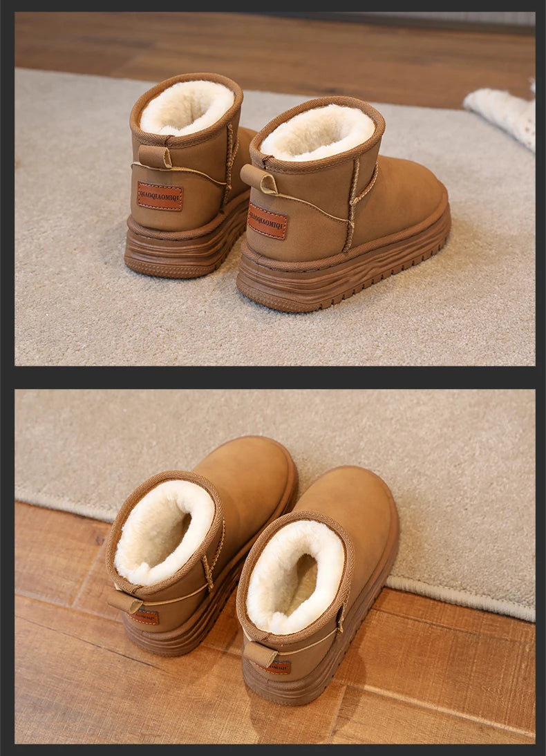 Kindersneeuwlaarzen met antislipbont en dikke zool voor meisjes, casual sportschoenen, damesmode, bruine enkellaarsjes, waterdicht en warm