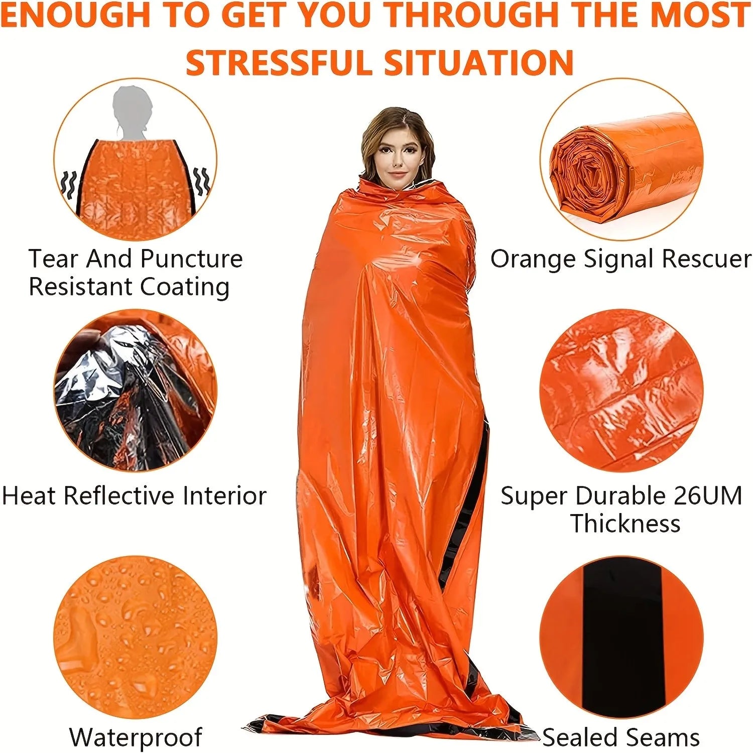 Portable Waterproof Emergency Survival Sleeping Bag Outdoor EDC Camping Gear Thermal Sack First Aid Rescue Kit Mylar Blanket