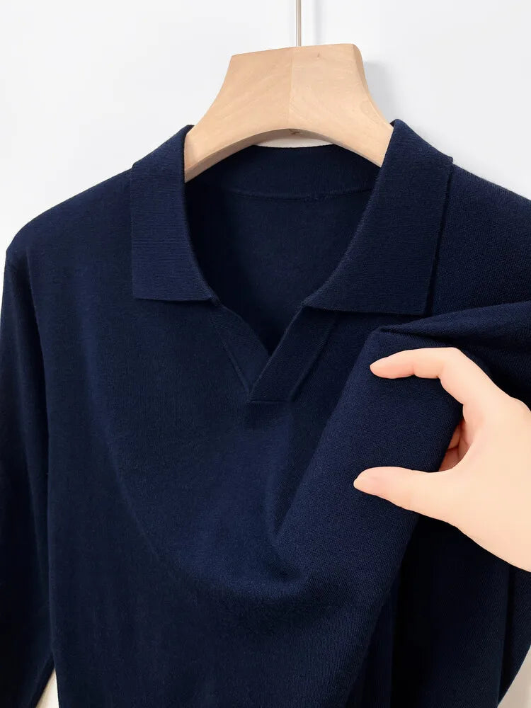 Men's Pullover Sweater With V-Neck, Business Casual Warm Polo, Male High Quality Cashmere Sweater