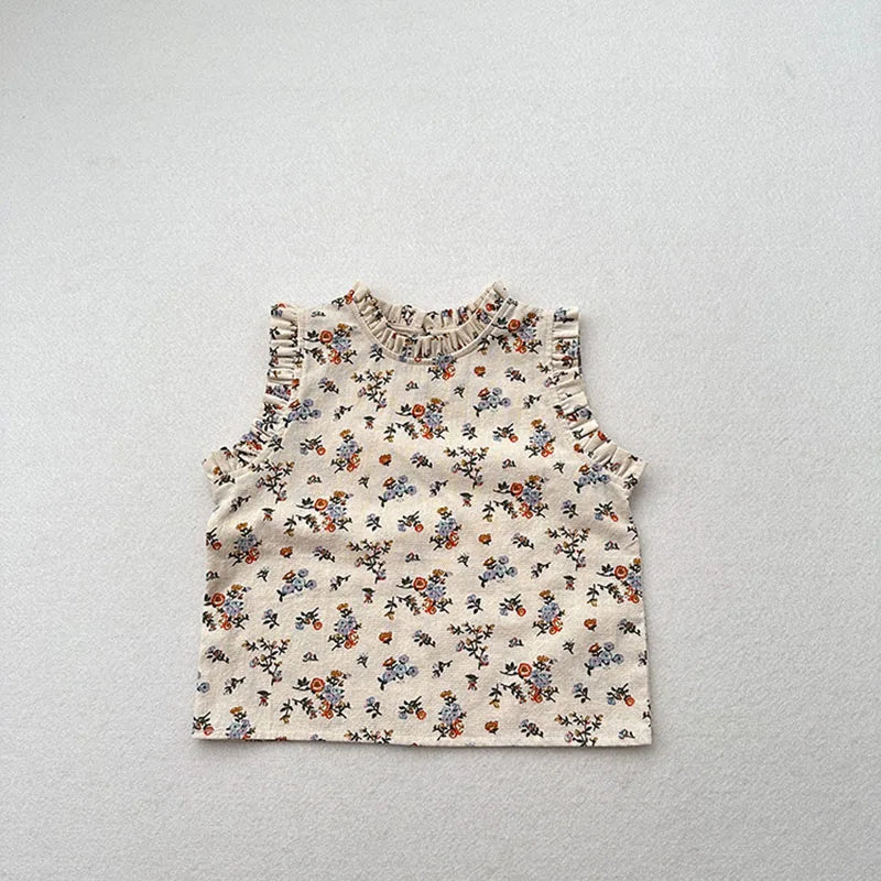 Summer Kids Vest Girls Boys Sweet Floral Sleeveless Tops Children Outwear Clothes 1-6T Unisex