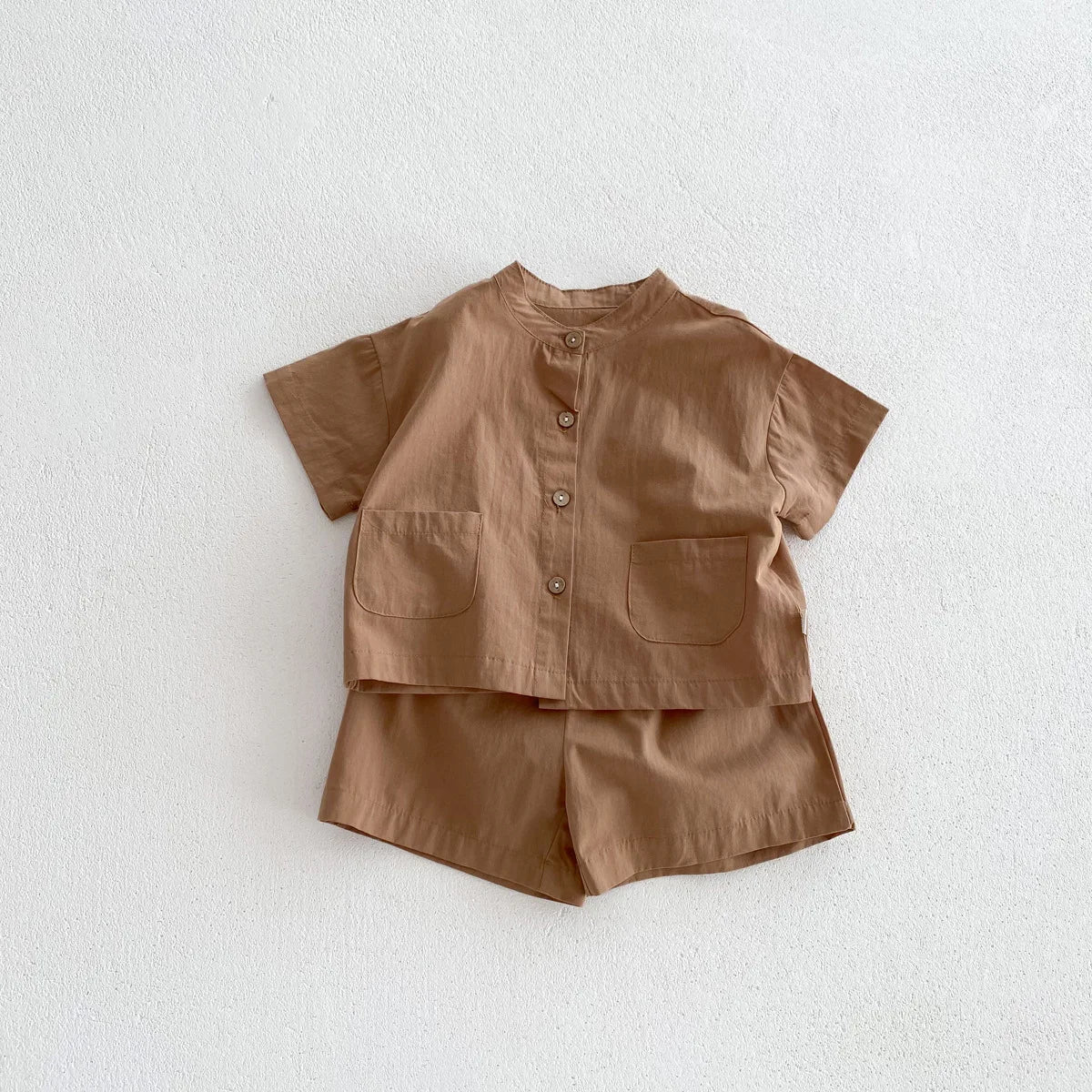 Summer Thin Short Sleeve T-shirt and Shorts Set Small Stand Collar Cool Toddler Boys Baby Girls 2PCS Casual Beach Suits 1-5Y Unisex