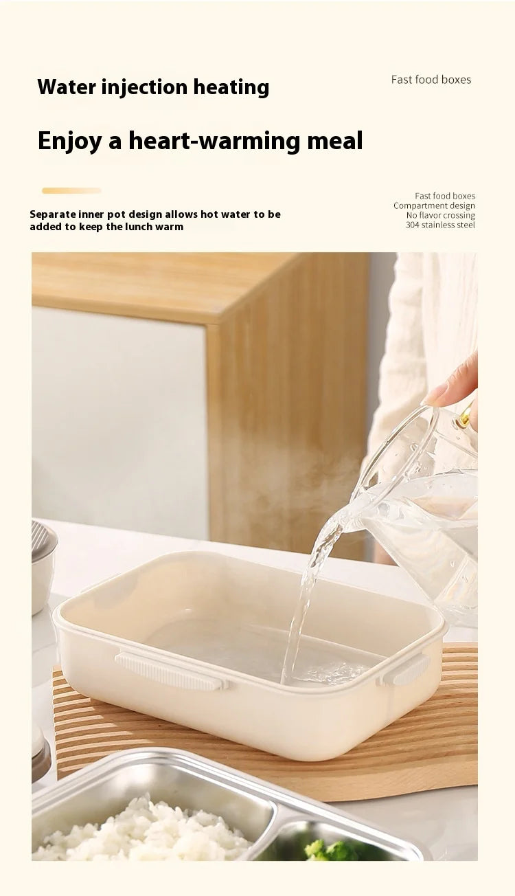 304 Stainless Steel Microwave Safe Partitioned Bento Box - Large Capacity Lunch Container for Students & Office Workers