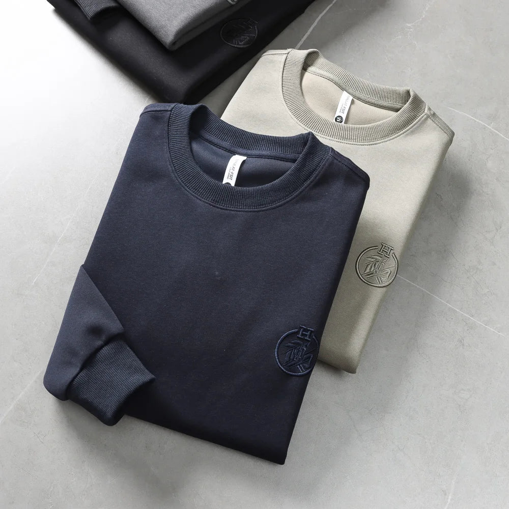 Autumn New American Retro Long Sleeve O-neck Embroidery Sweatshirts Men's Fashion Washed Old Terry Pullover Casual Sportwear