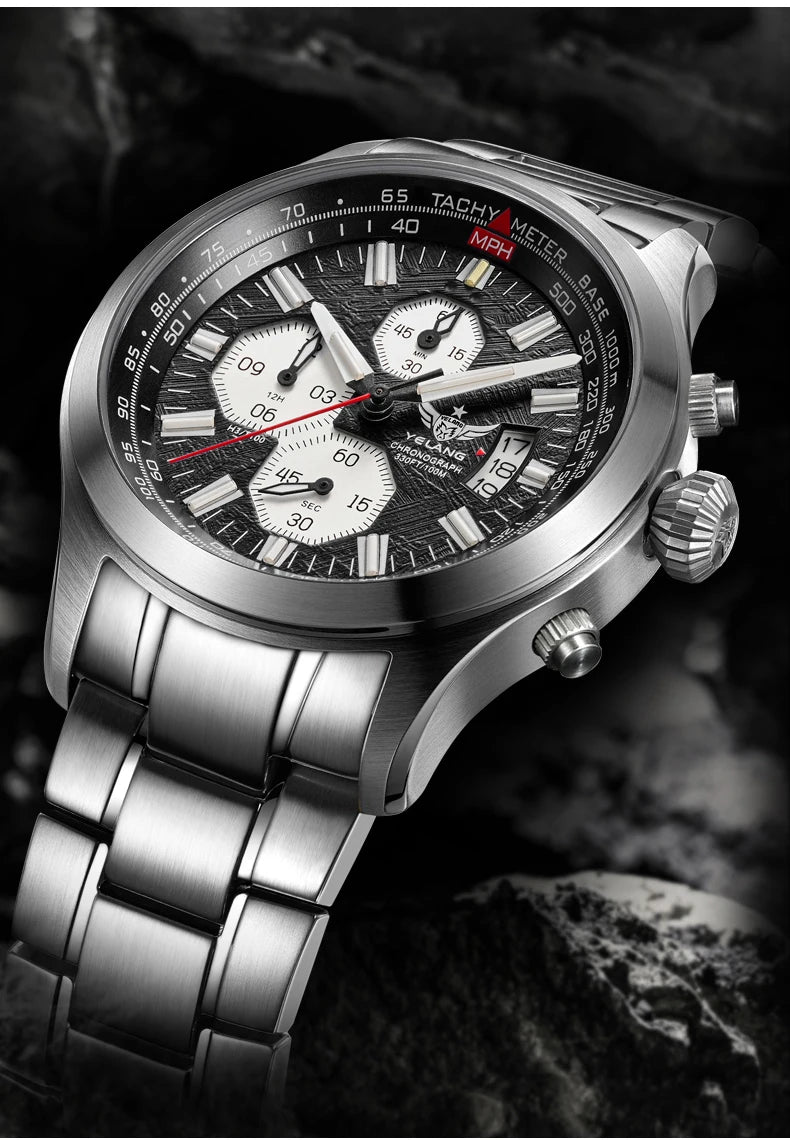 Yelang Men's Three Eyes Six Needles Japan OS00 Movement 100M Water Resistant Waterproof Diving Stainless Steel Quartz Watch