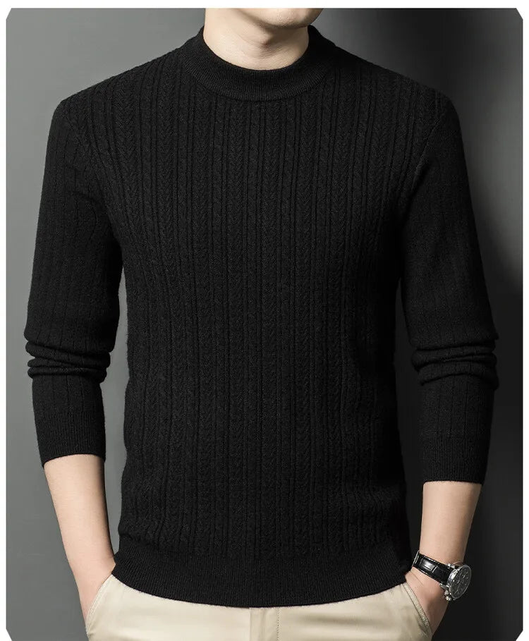 Men's Autumn and Winter Warm Turtleneck O-Neck Sweater, Thickened Slim-Fit Bottoming Shirt, Fine knitted Sweater Sizes M-4XL
