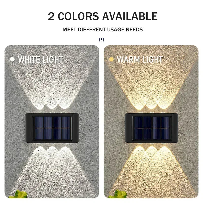 Buitenzonne-LED-wandlampen, waterdichte LED-zonnelamp, op- en neergaande lichtgevende verlichting voor tuin, balkon, tuin, straatdecoratielampen