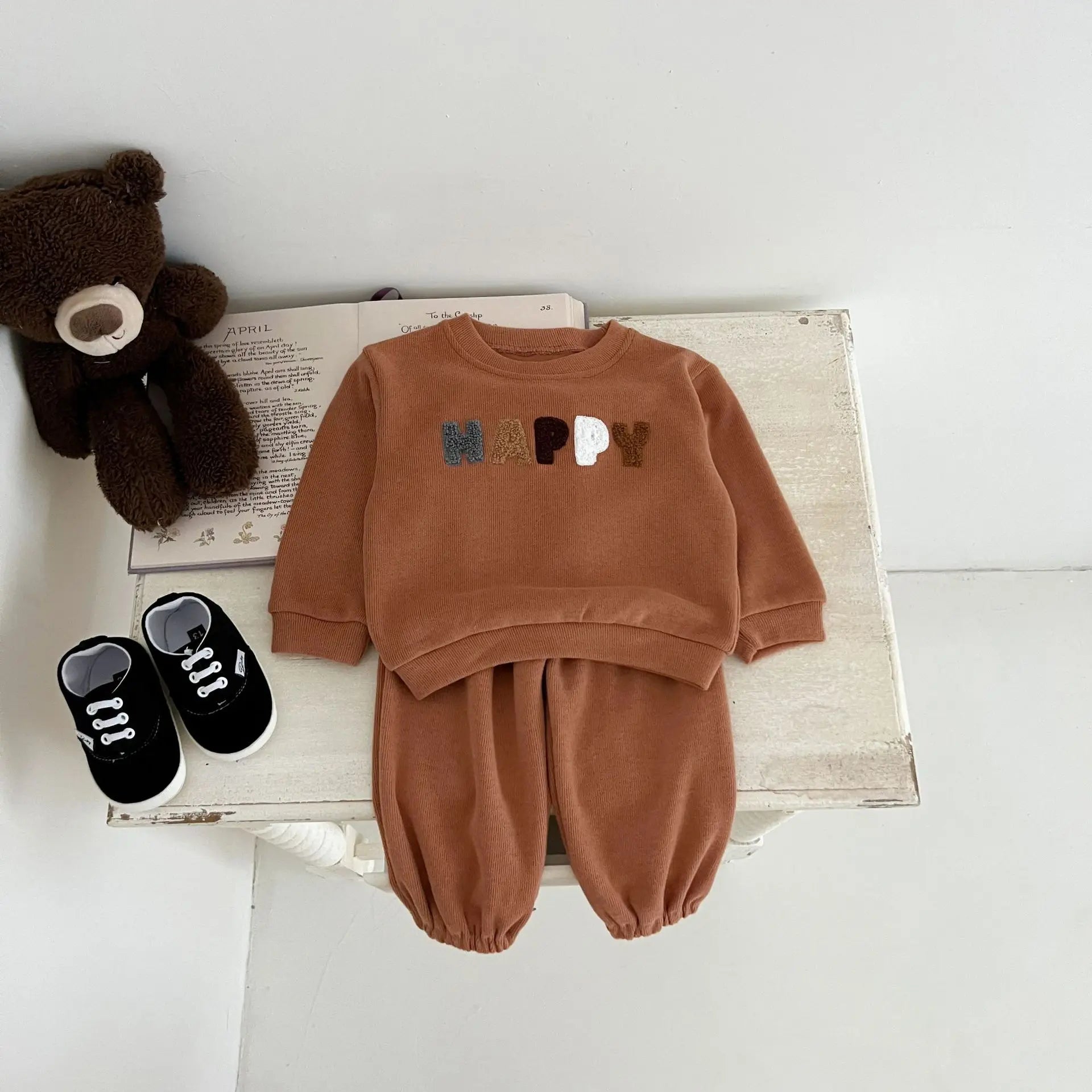 NEW Autumn Children's Clothing Pullover Set Boys Sweatshirt and Pants Girls Letter Hoodies Suit Kid's 2PCS Outfit 0-4Y Unisex