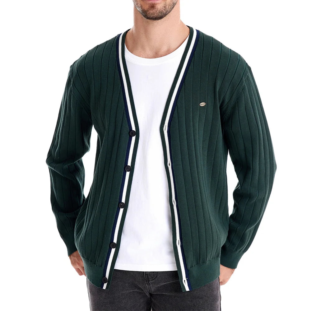 Men's Cotton Cardigan Sweater V-Neck Button-Up Casual Youth Knitted Sweaters for Men