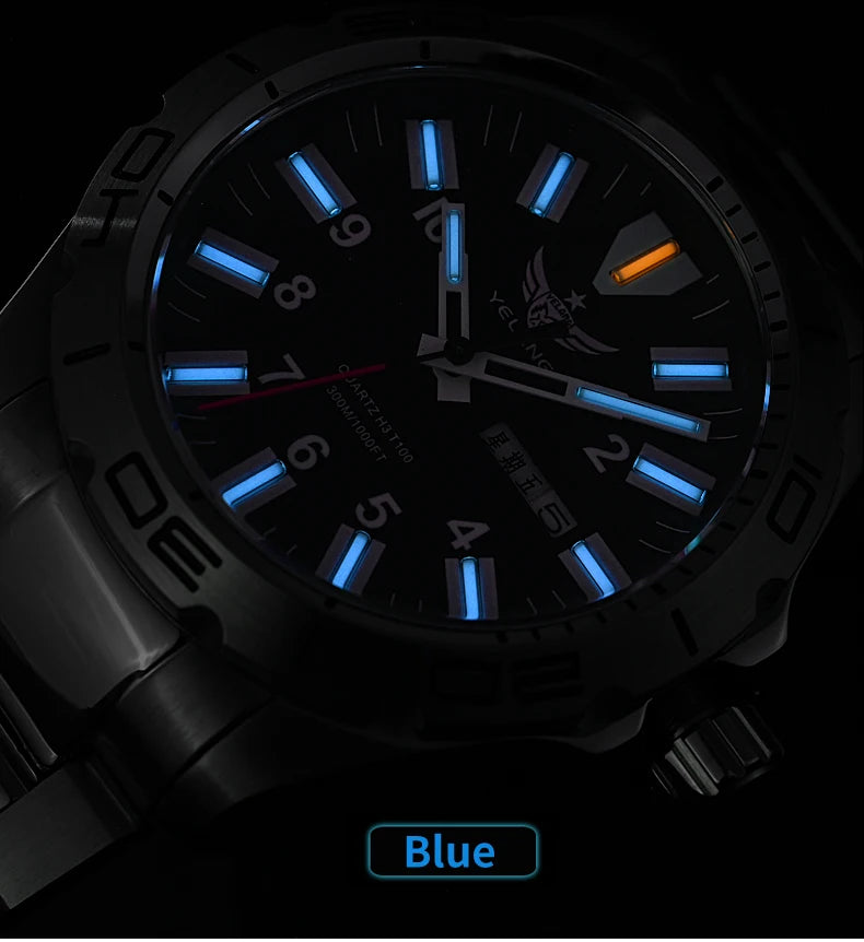 YELANG V1036 42mm Men's Quartz Watch Luminous Display Japan Movement 30ATM Waterproof Stainless Steel Band with Luminous Hands