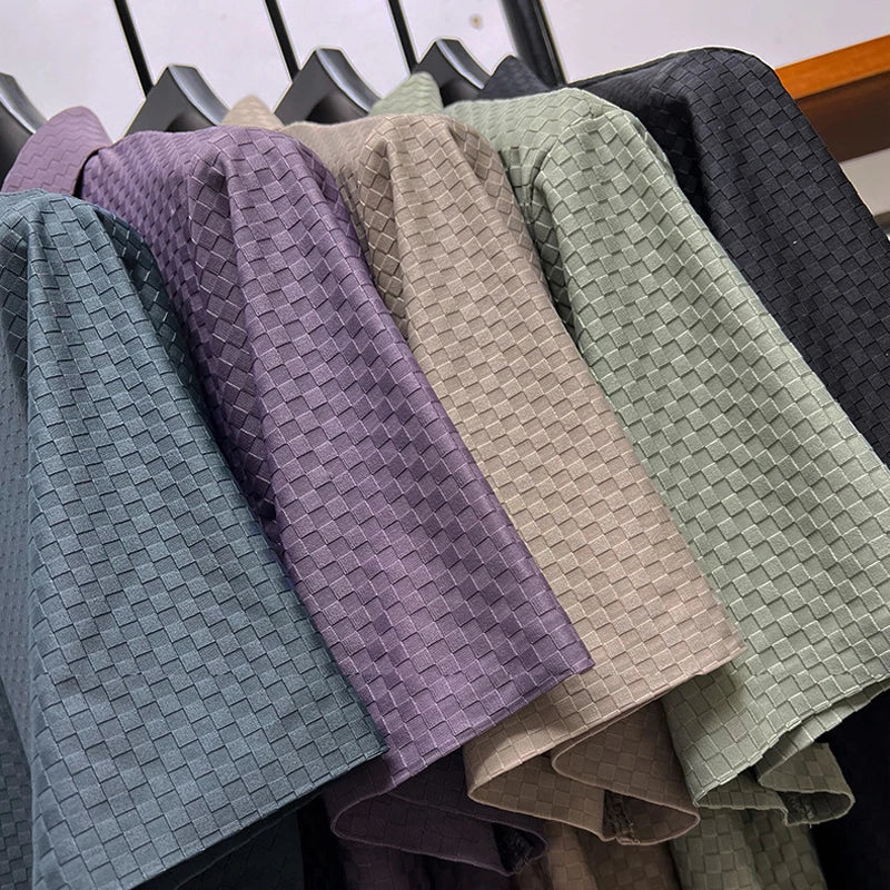 Men's Summer Luxury and Fashionable Casual Waffle Short Sleeve Polo Shirt, Lapel, Ice Silk, and High-End Breathable T-Shirt