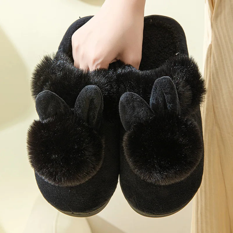 Women's Winter Warm House Fuzzy Slippers Couple Indoor Anti-Skid Plush Lined Bedroom Slides Fluffy Cotton Shoes For Ladies