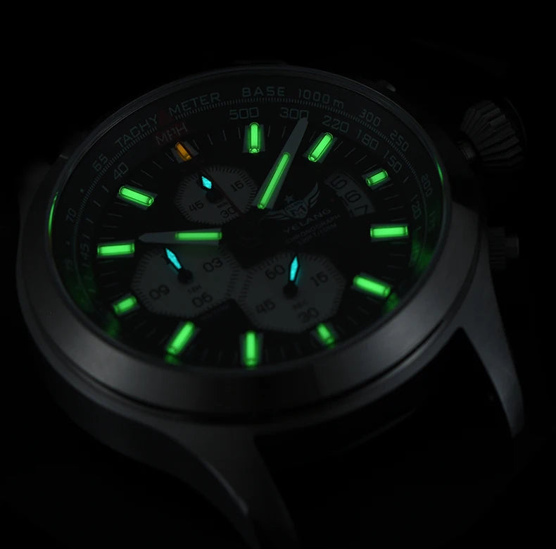 Yelang Men's Three Eyes Six Needles Japan OS00 Movement 100M Water Resistant Waterproof Diving Stainless Steel Quartz Watch