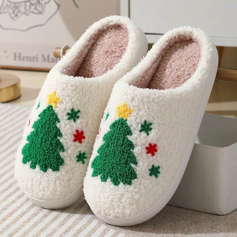 Unisex Christmas Winter Warm Cute Fluffy Slippers Suitable for Couple Bedroom Use and As Gift Cotton Shoes With Soft Sole Flat Shoes