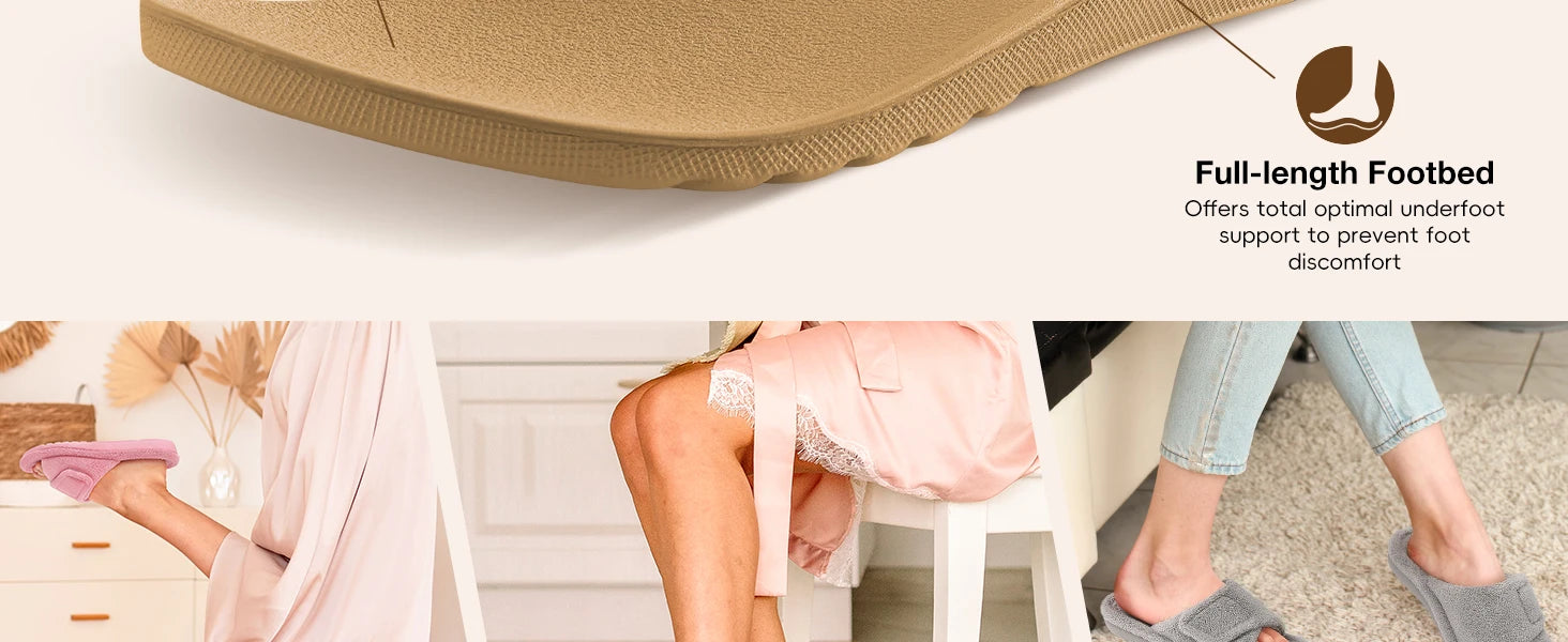 Women's Fuzzy House Slippers Orthopaedic Plush Slide With Arch Support and Open Toe Non-Slip Furry Bedroom Slide Suitable As House Shoes