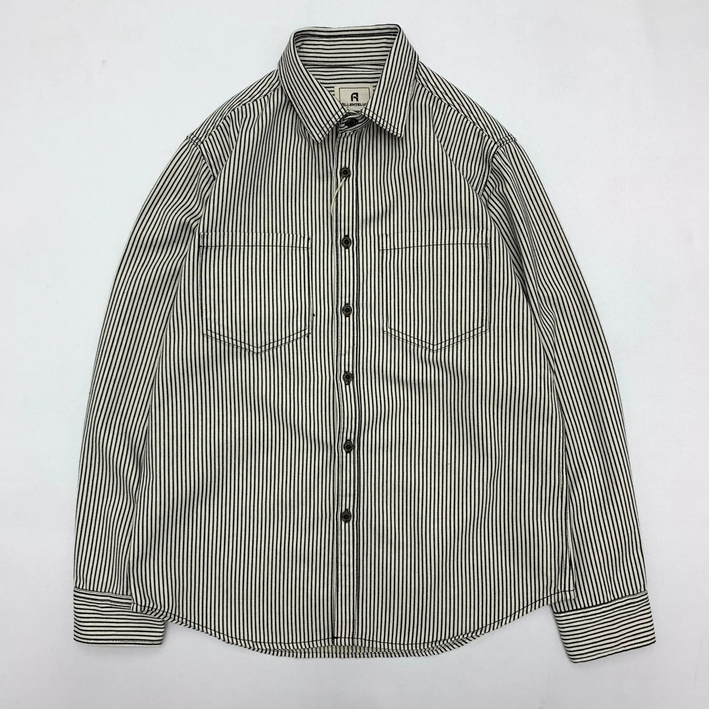 2025 Lente Nieuwe Japanse Retro Lange Mouw Revers Gestreepte Cargo Shirt Heren Amekaji 100% Katoen Gewassen Losse Dubbele Zakken Tops