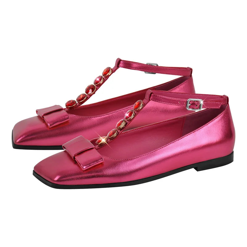 Woman Rose Red Elegent Slip On Flats Fashion Daily Elegant Crystal Flat Shoes