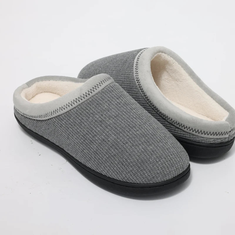 Men's Winter Warm Cotton Shoes Soft Memory Foam Casual Indoor Flat Slides Short Plush Male Fluffy Home Slippers