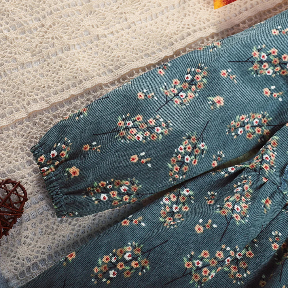 New Autumn Kids Dress 3-7T Girls Sweet Printing Floral Clothes Children Long Sleeved Thin Style Princess Dress