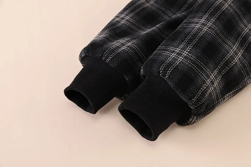 Winter Baby Children's Pants Girls Retro Plaid Thick Trousers Fur Lining Boys Warm Casual Pants 0-5Y Unisex
