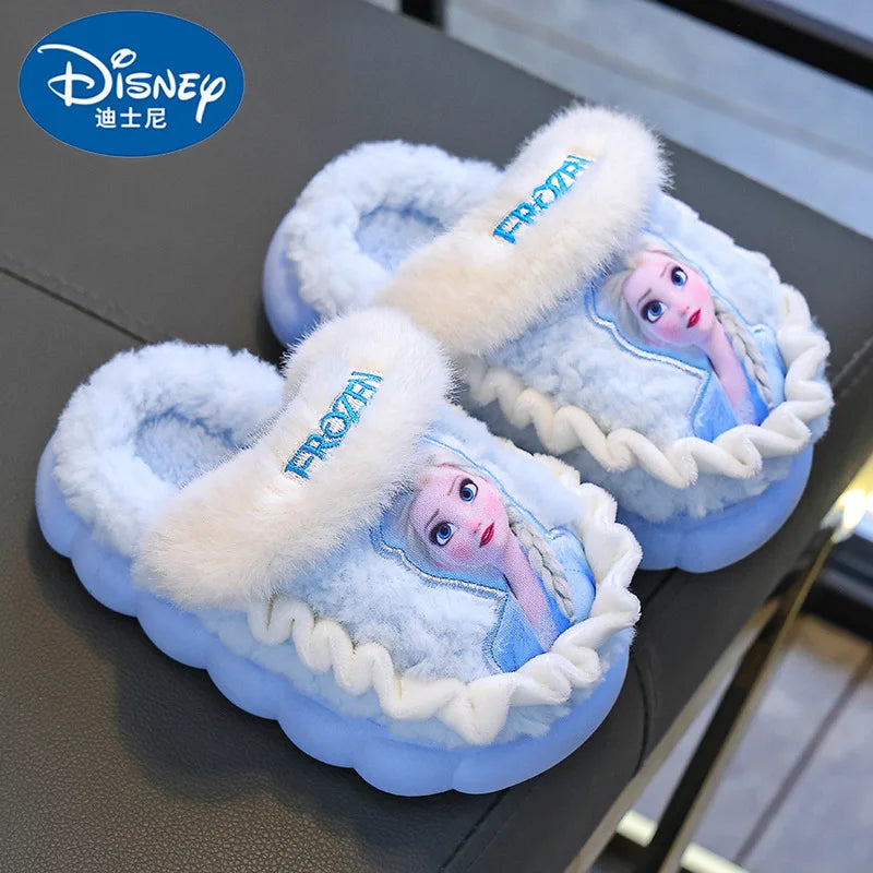 Children's Princess Elsa Winter Warm Children's Cotton Home Slippers Frozen Snow Non-Slip Slippers For Baby Girls Size 24-36