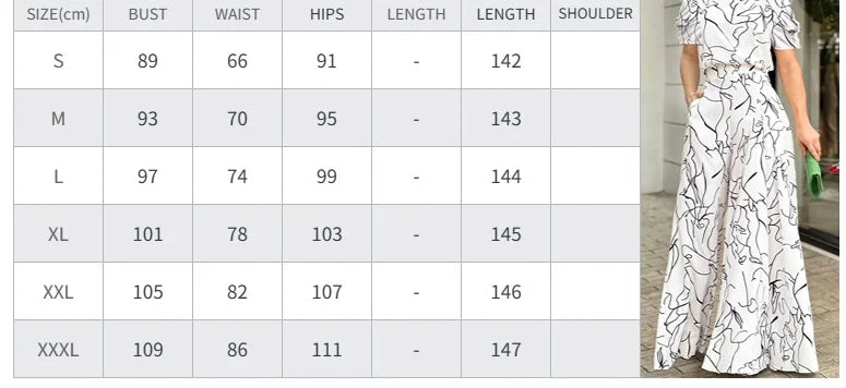 Women Jumpsuit Loose Fashion Elegant Long Pants Short Sleeve Halterneck Art Print Sets High Streetwear