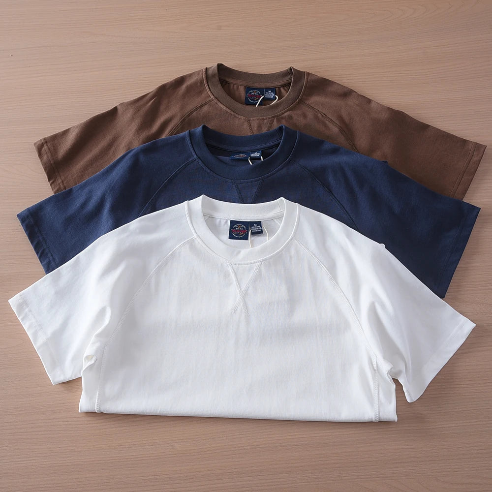 2025 Summer New American Retro 280G Short Sleeve O-neck Solid Color T-shirt Men's Fashion 100% Cotton Washed Casual Loose Tops