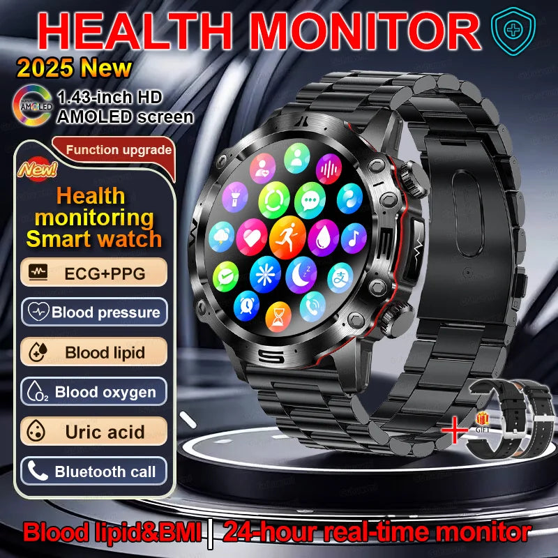 2025 Nieuwe Smart Watch Monitoring Bloeddruk Urinezuur ECG + PPG Fitness Tracker Klok Bluetooth Call Health Smartwatch Voor Mannen